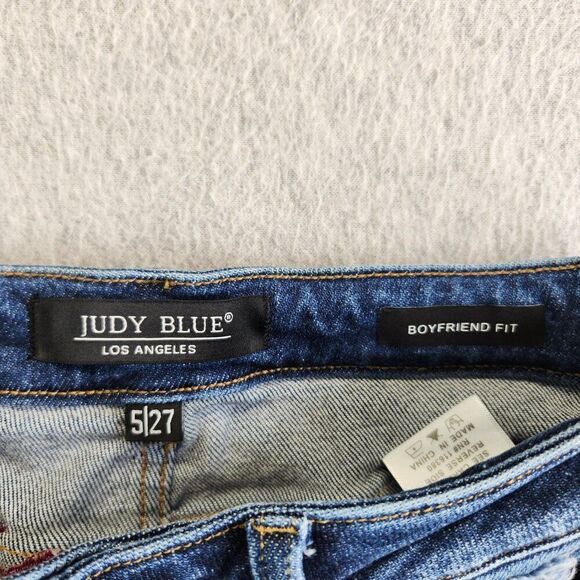 Judy Blue Jeans Womens 27 Blue Floral Embroidered High Rise Boyfriend Flowers - Picture 13 of 16